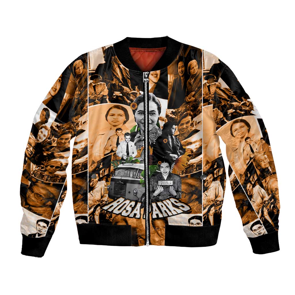 Rosa Parks Bomber Jacket Sepia Collage Design Civil Rights Icon I Believe There Is Only One Race Quote - Wonder Print Shop