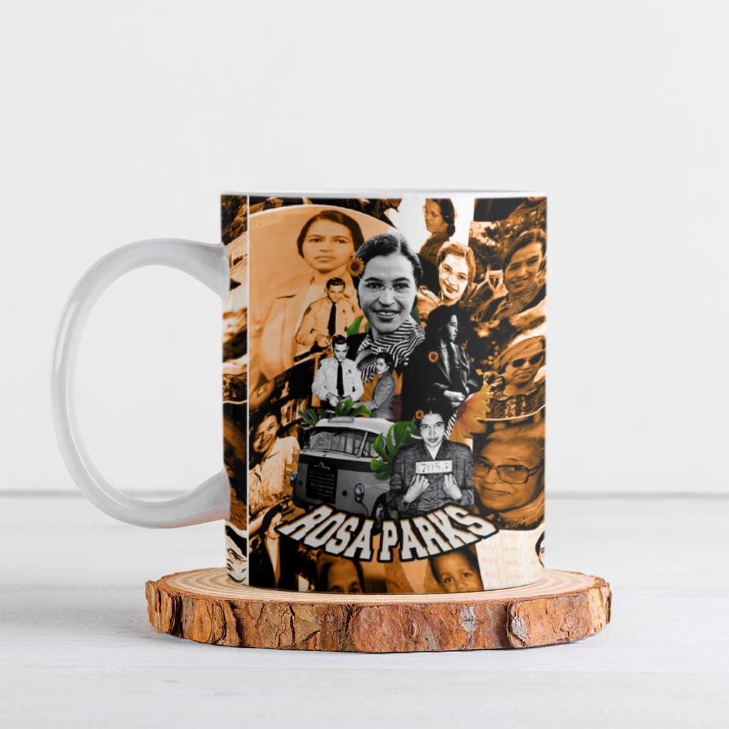Rosa Parks Ceramic Mug Sepia Collage Design Civil Rights Icon I Believe There Is Only One Race Quote - Wonder Print Shop