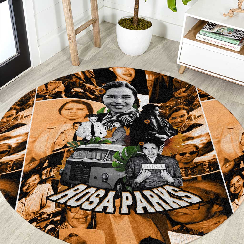 Rosa Parks Round Carpet Sepia Collage Design Civil Rights Icon I Believe There Is Only One Race Quote - Wonder Print Shop