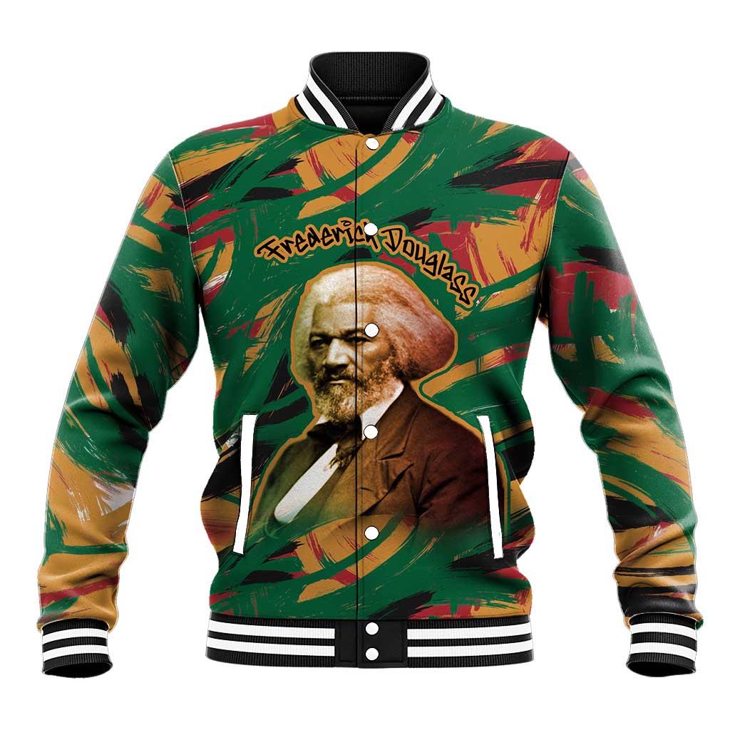 Frederick Douglass Baseball Jacket Green Abstract Design Civil Rights Leader Quote on Race and Humanity - Wonder Print Shop