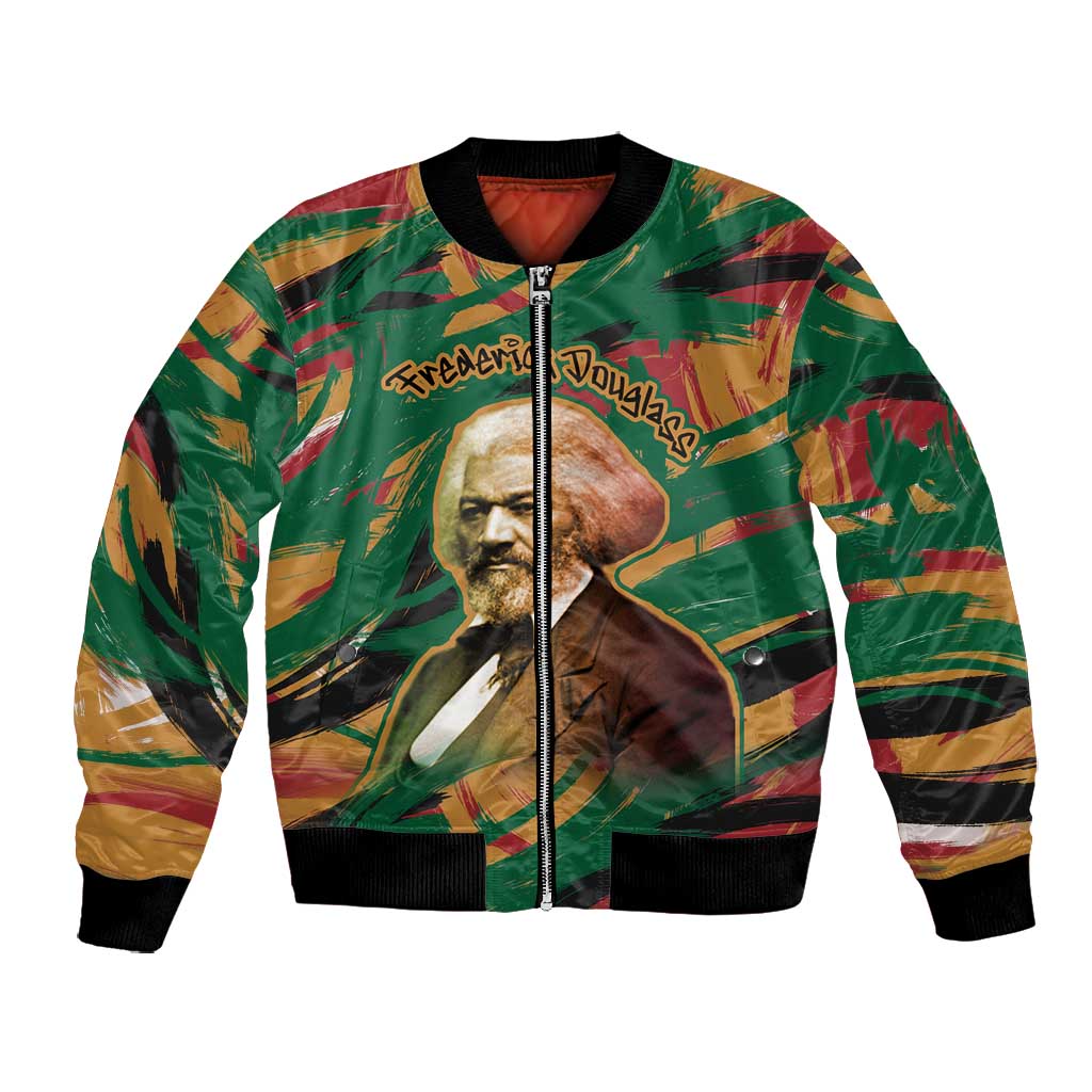 Frederick Douglass Bomber Jacket Green Abstract Design Civil Rights Leader Quote on Race and Humanity - Wonder Print Shop