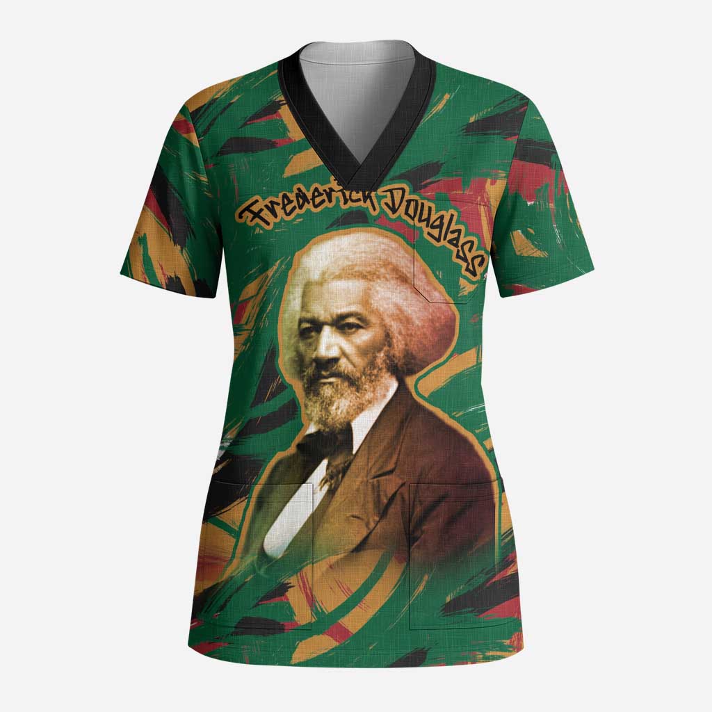 Frederick Douglass Scrub Top Green Abstract Design Civil Rights Leader Quote on Race and Humanity - Wonder Print Shop