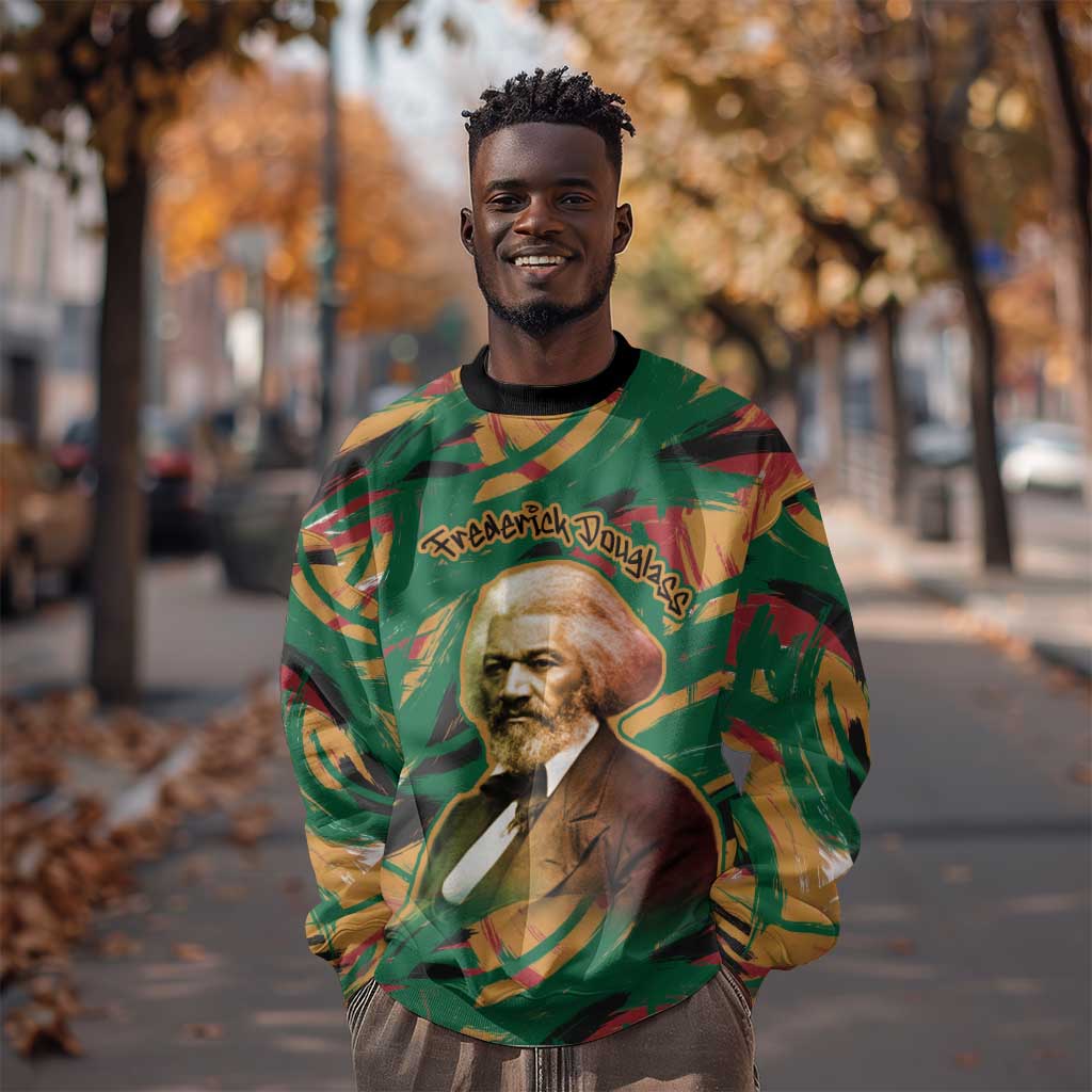 Frederick Douglass Sweatshirt Green Abstract Design Civil Rights Leader Quote on Race and Humanity - Wonder Print Shop