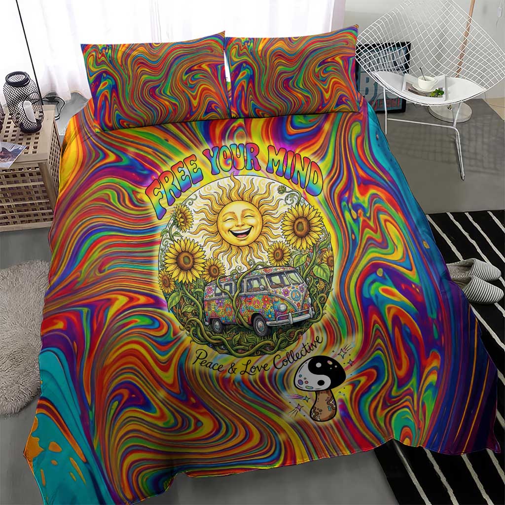 Free Your Mind Peace Love Collective Bedding Set Psychedelic Hippie Vibes