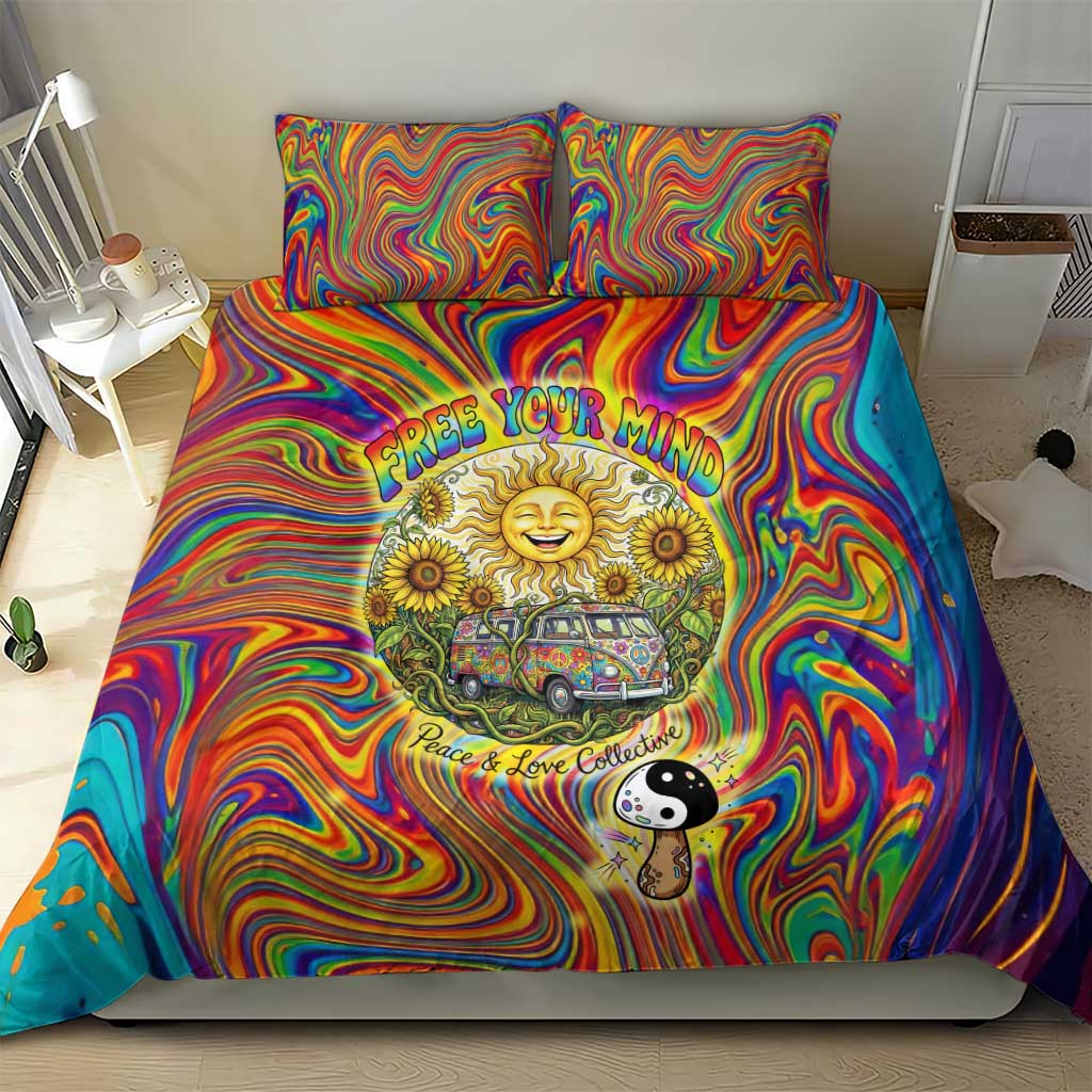 Free Your Mind Peace Love Collective Bedding Set Psychedelic Hippie Vibes