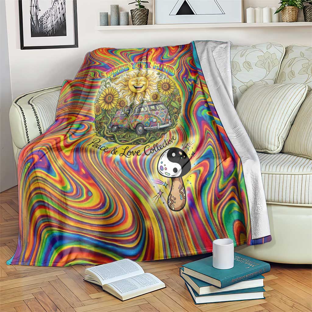 Free Your Mind Peace Love Collective Blanket Psychedelic Hippie Vibes