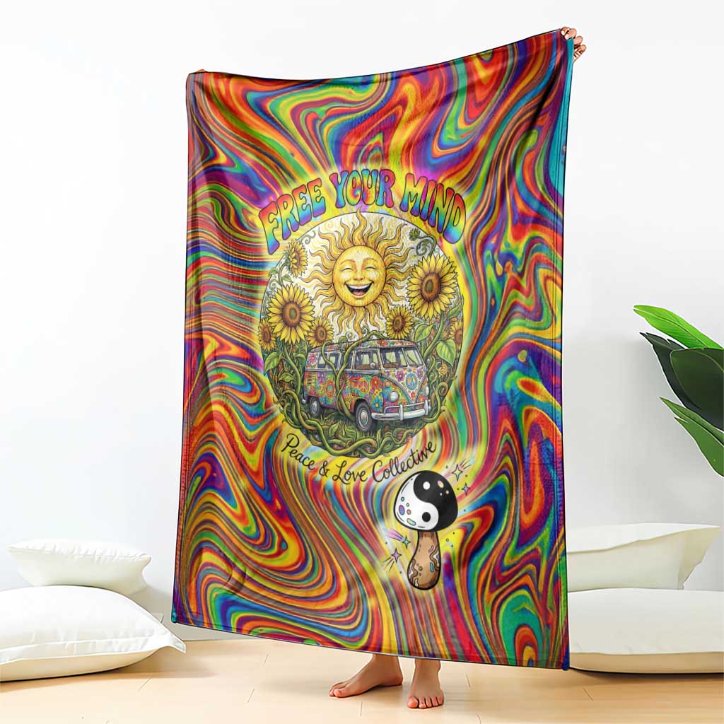Free Your Mind Peace Love Collective Blanket Psychedelic Hippie Vibes