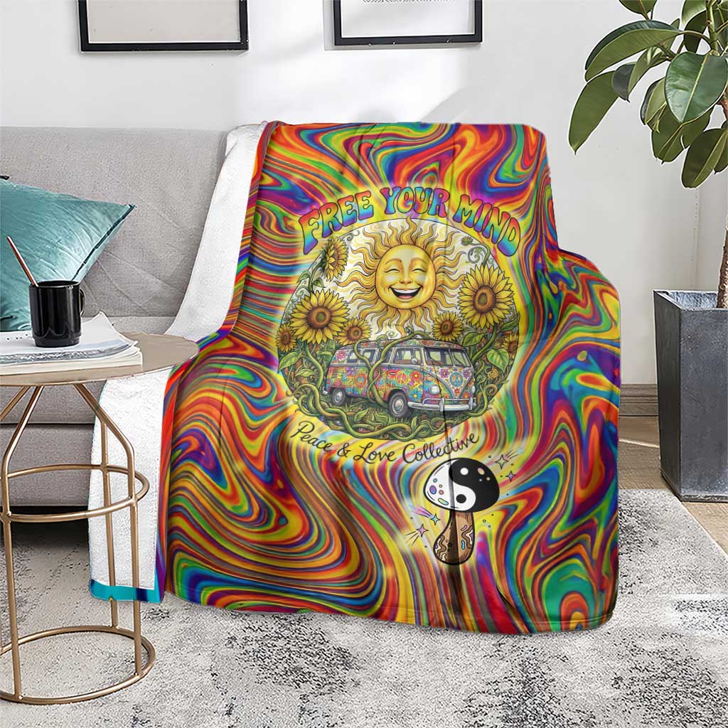 Free Your Mind Peace Love Collective Blanket Psychedelic Hippie Vibes