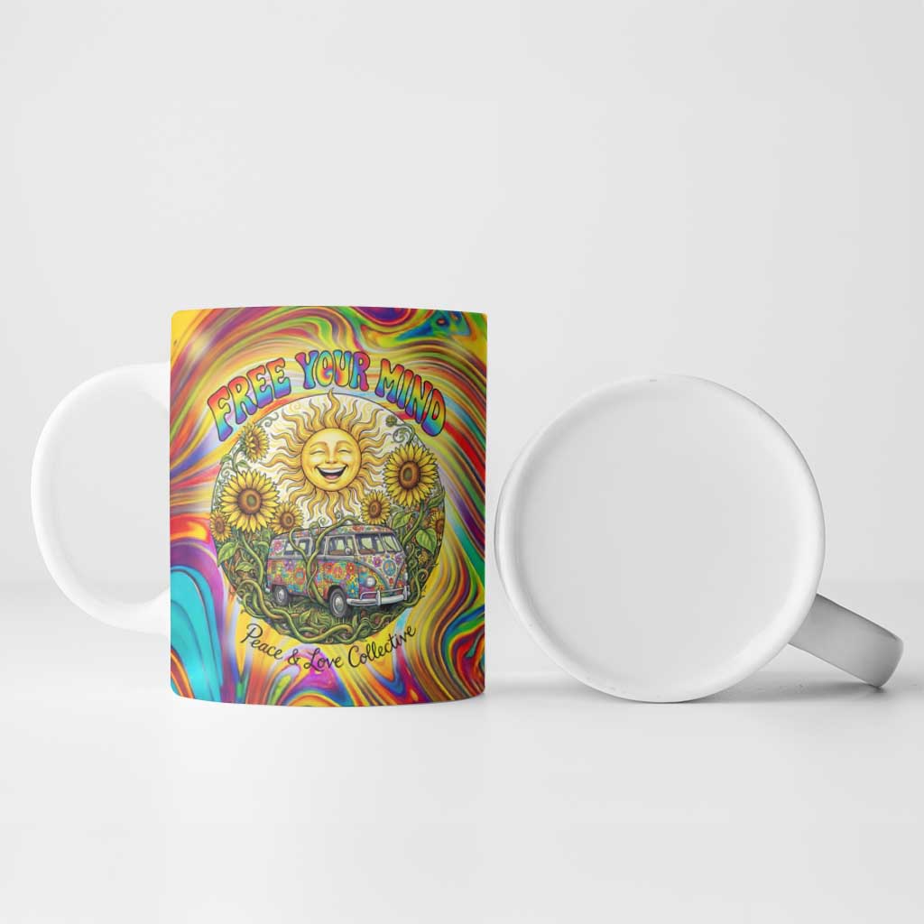 Free Your Mind Peace Love Collective Ceramic Mug Psychedelic Hippie Vibes