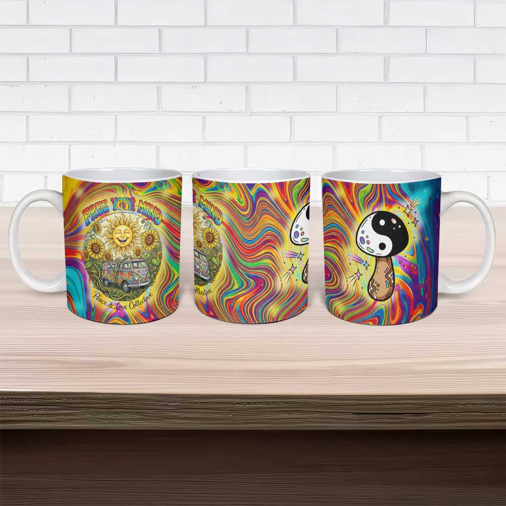 Free Your Mind Peace Love Collective Ceramic Mug Psychedelic Hippie Vibes