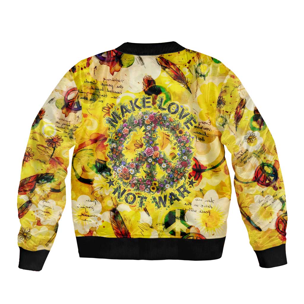 Make Love Not War Bomber Jacket Hippie Flower Power Revolution