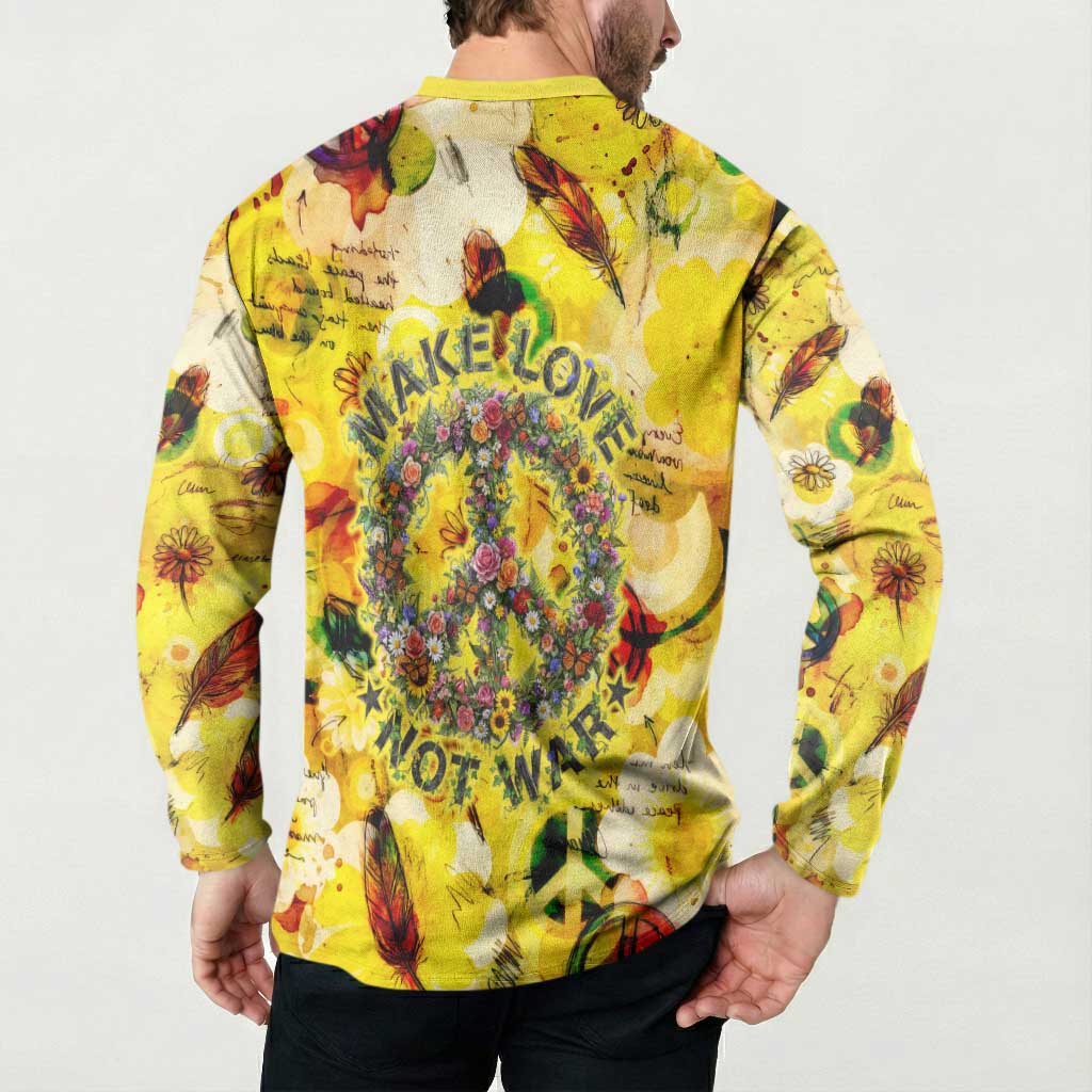 Make Love Not War Button Sweatshirt Hippie Flower Power Revolution