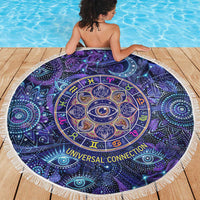 Universal Connection Zodiac Beach Blanket Cosmic Eye and Sacred Om Vibration