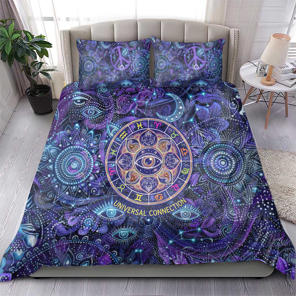 Universal Connection Zodiac Bedding Set Cosmic Eye and Sacred Om Vibration