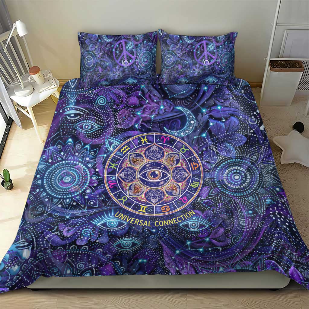Universal Connection Zodiac Bedding Set Cosmic Eye and Sacred Om Vibration