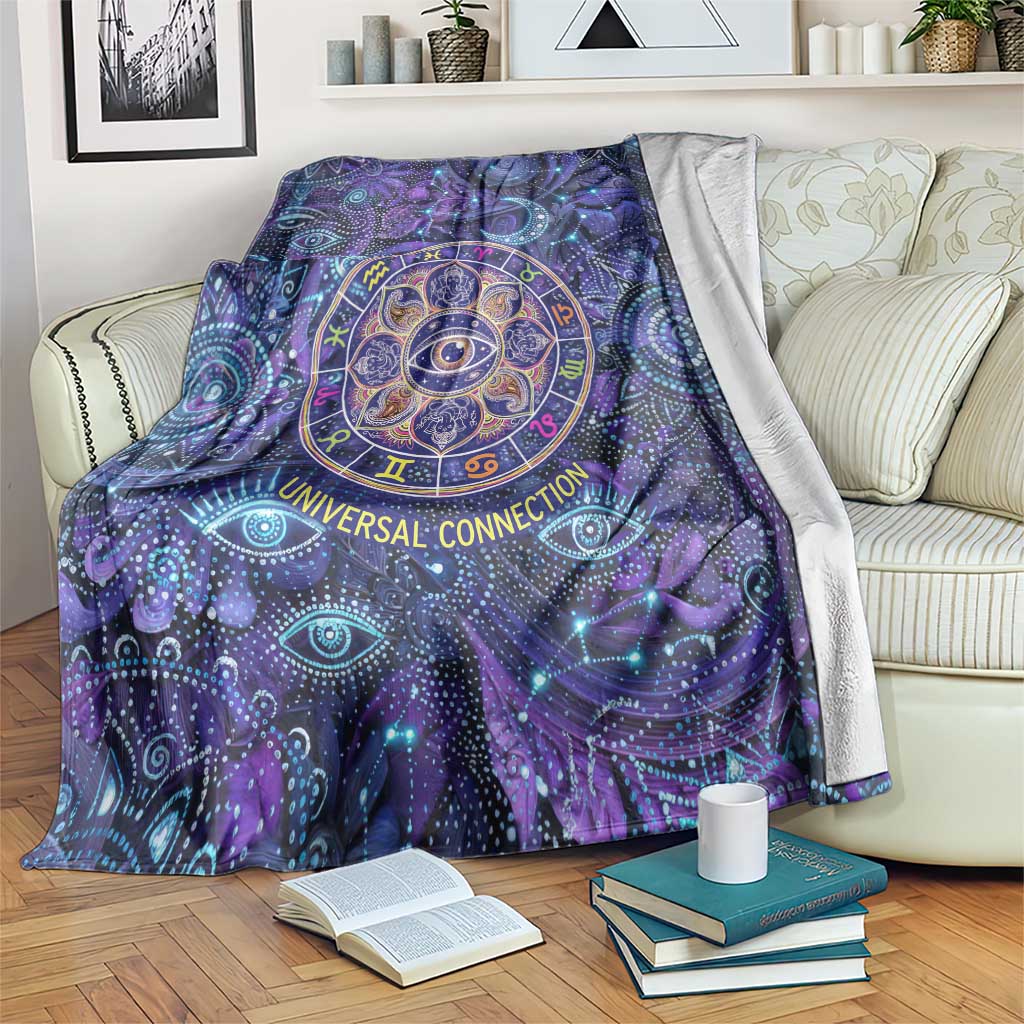 Universal Connection Zodiac Blanket Cosmic Eye and Sacred Om Vibration
