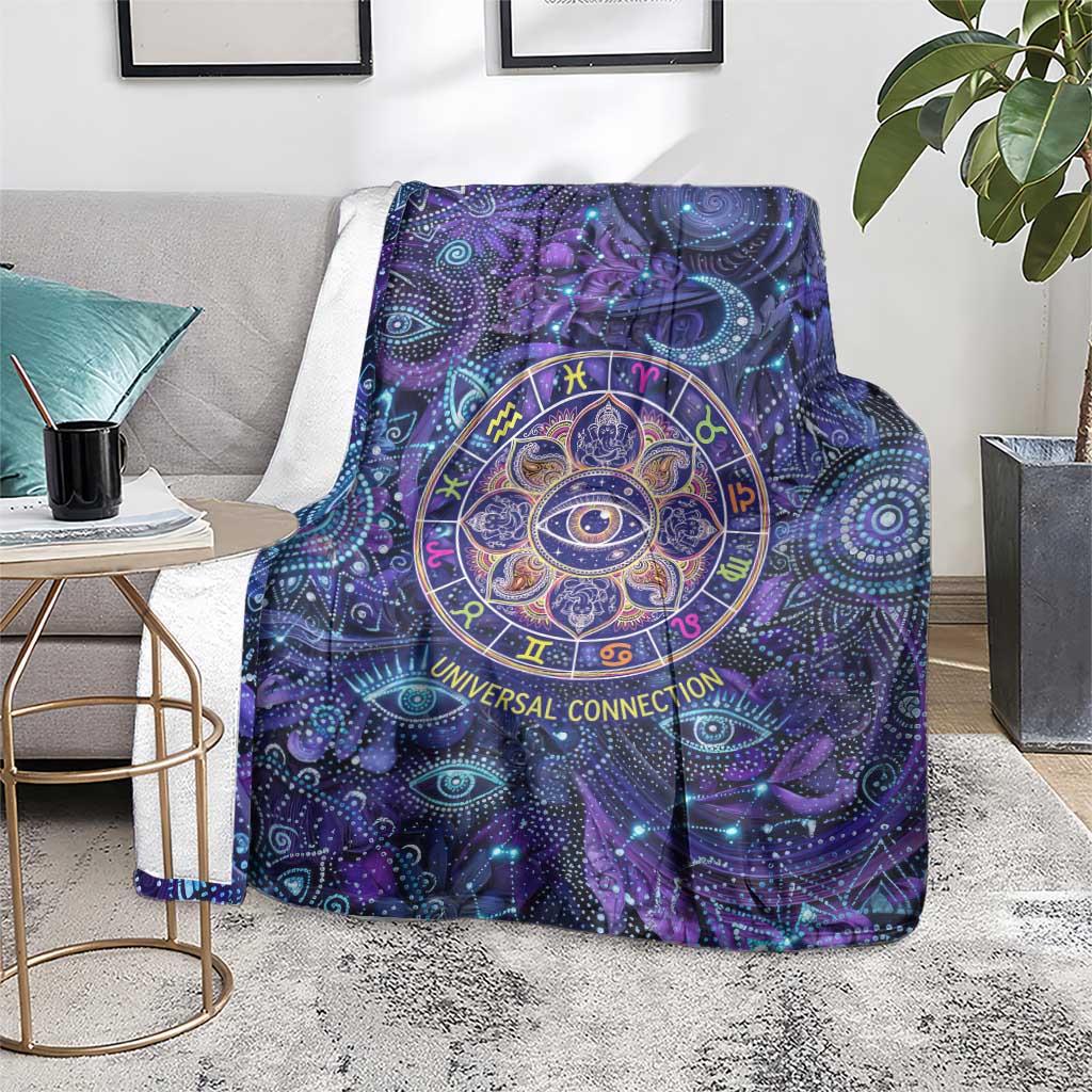 Universal Connection Zodiac Blanket Cosmic Eye and Sacred Om Vibration