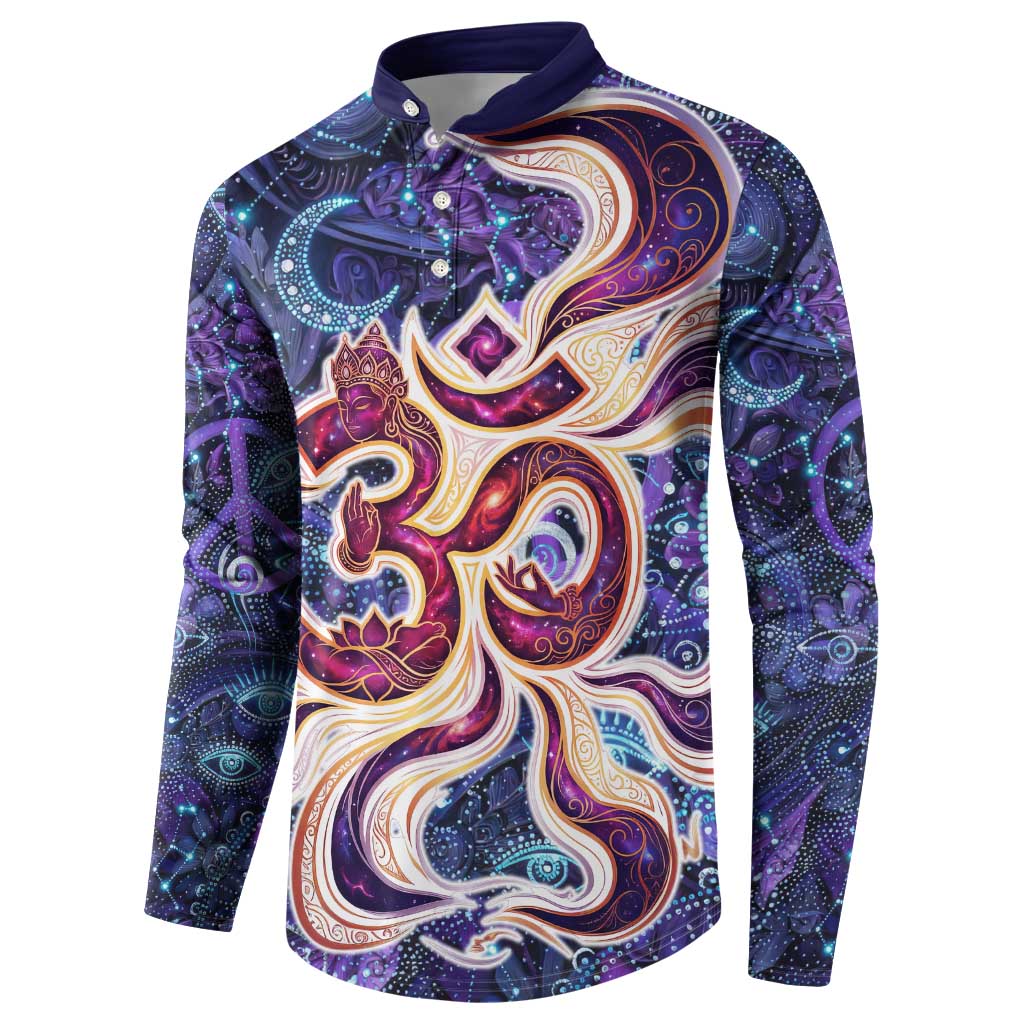 Universal Connection Zodiac Button Sweatshirt Cosmic Eye and Sacred Om Vibration
