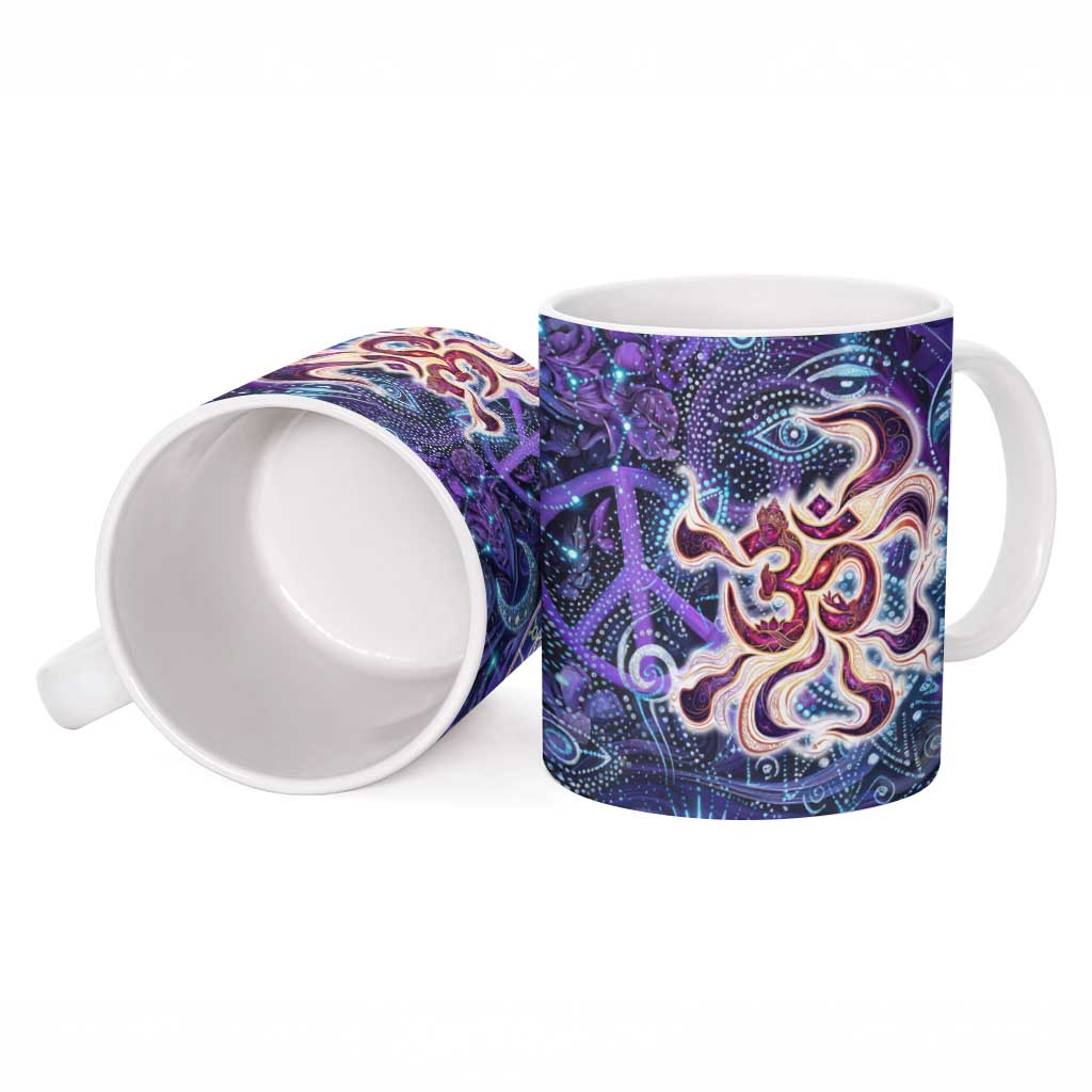 Universal Connection Zodiac Ceramic Mug Cosmic Eye and Sacred Om Vibration