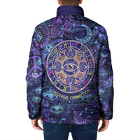 Universal Connection Zodiac Padded Jacket Cosmic Eye and Sacred Om Vibration