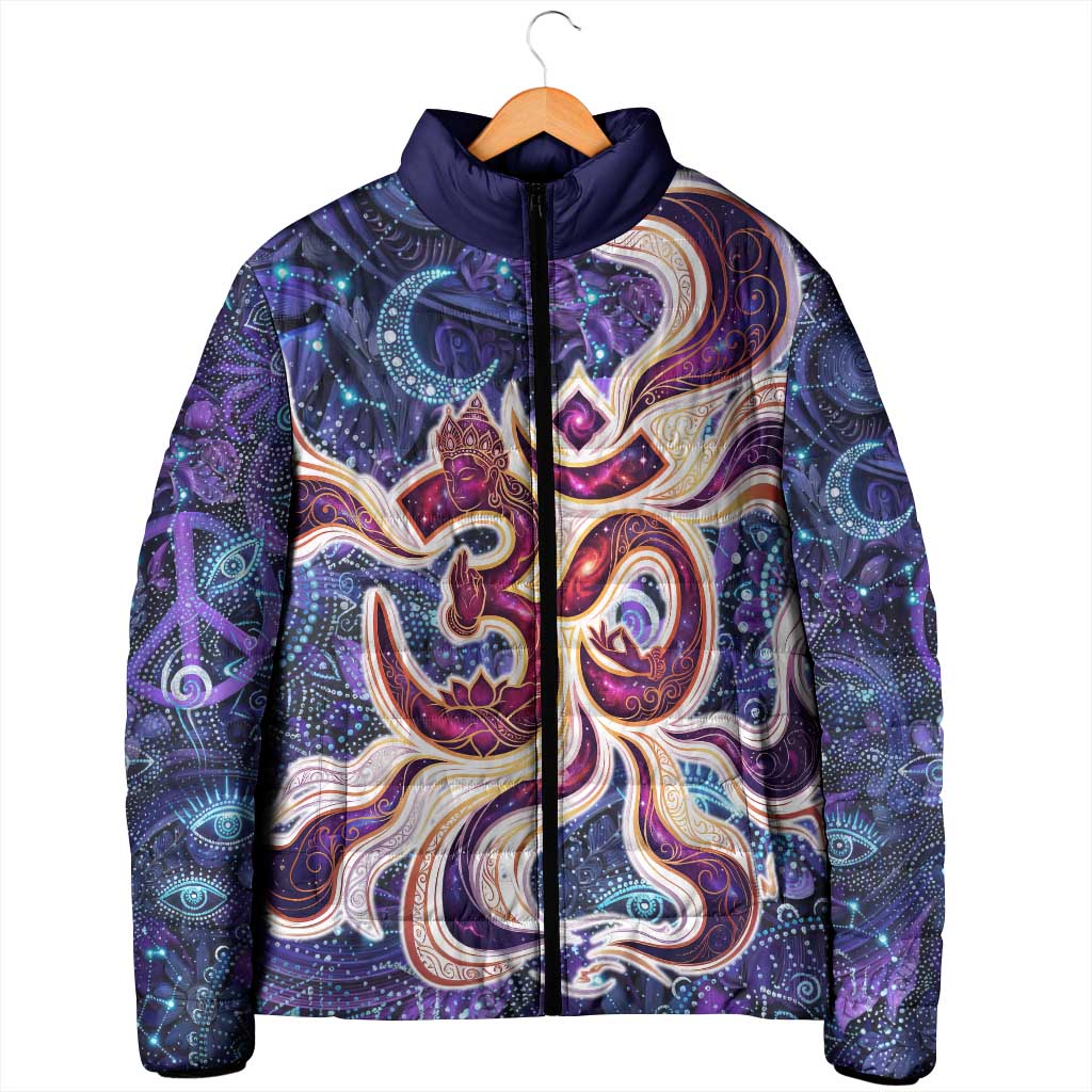 Universal Connection Zodiac Padded Jacket Cosmic Eye and Sacred Om Vibration