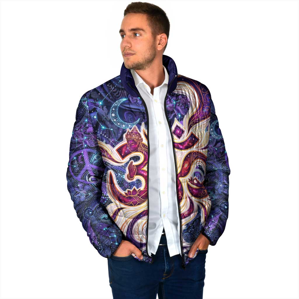 Universal Connection Zodiac Padded Jacket Cosmic Eye and Sacred Om Vibration