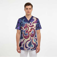 Universal Connection Zodiac Scrub Top Cosmic Eye and Sacred Om Vibration