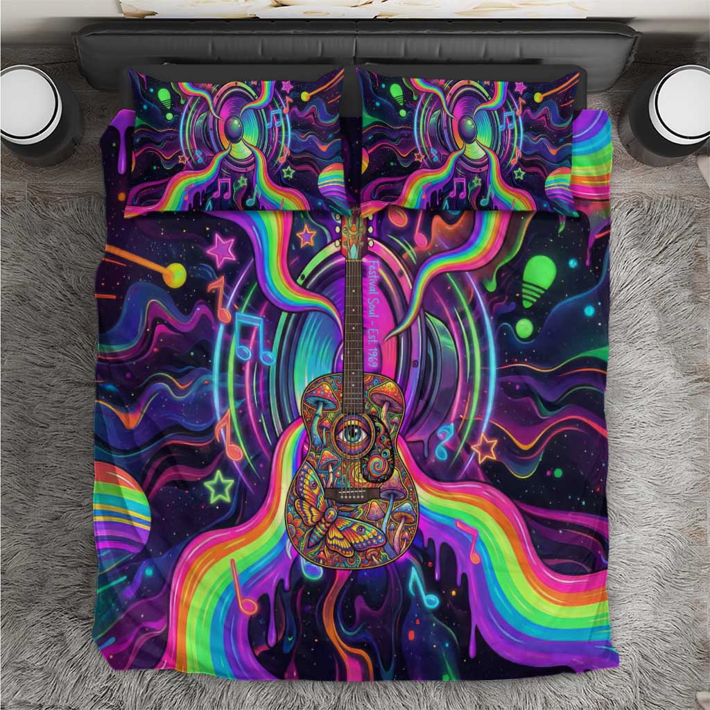 Trippy Guitar Bedding Set Festival Soul Psychedelic Music Vibes Since 1969