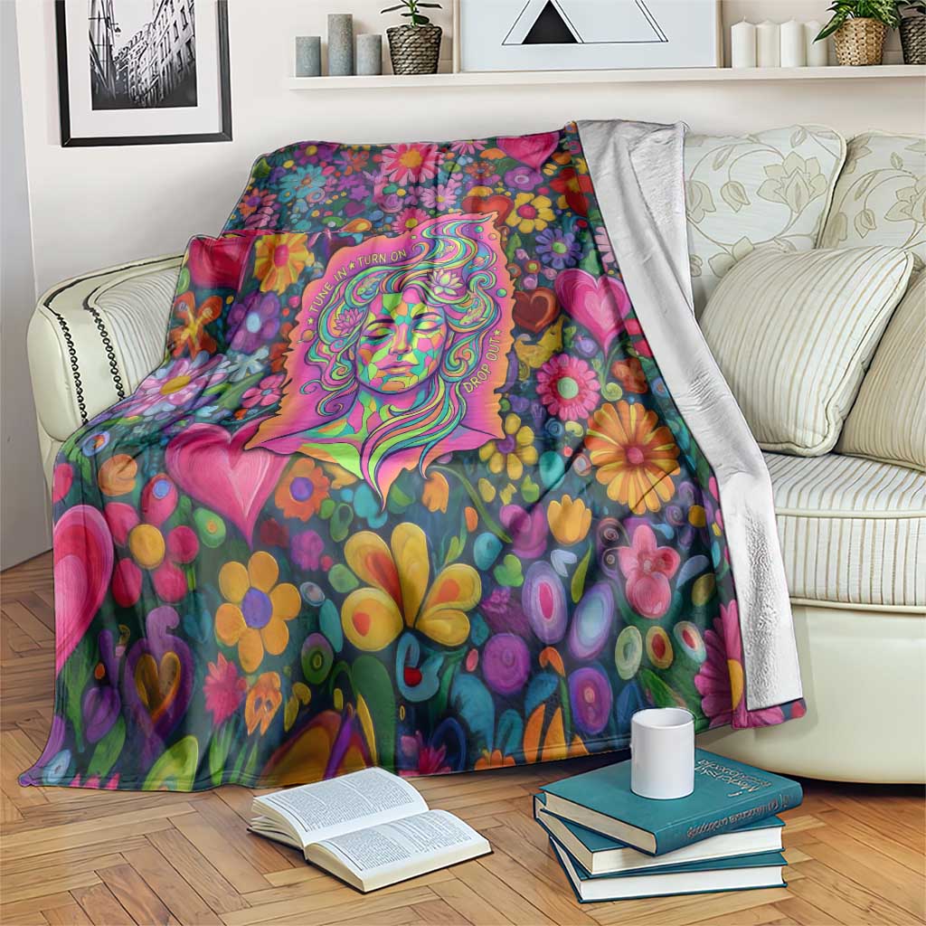 Psychedelic Visionary Woman Hippie Blanket Tune In, Turn On, Drop Out - Flower Power Awakening
