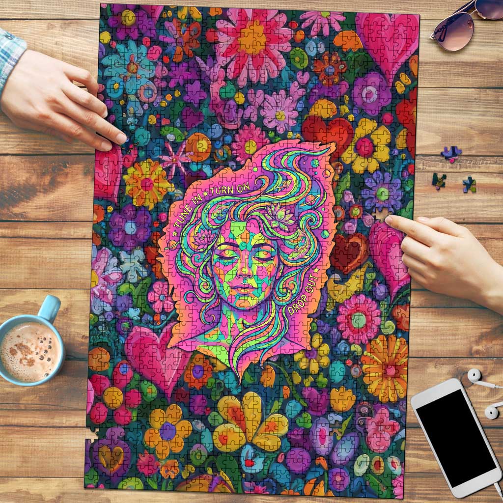 Psychedelic Visionary Woman Hippie Puzzle Tune In, Turn On, Drop Out - Flower Power Awakening