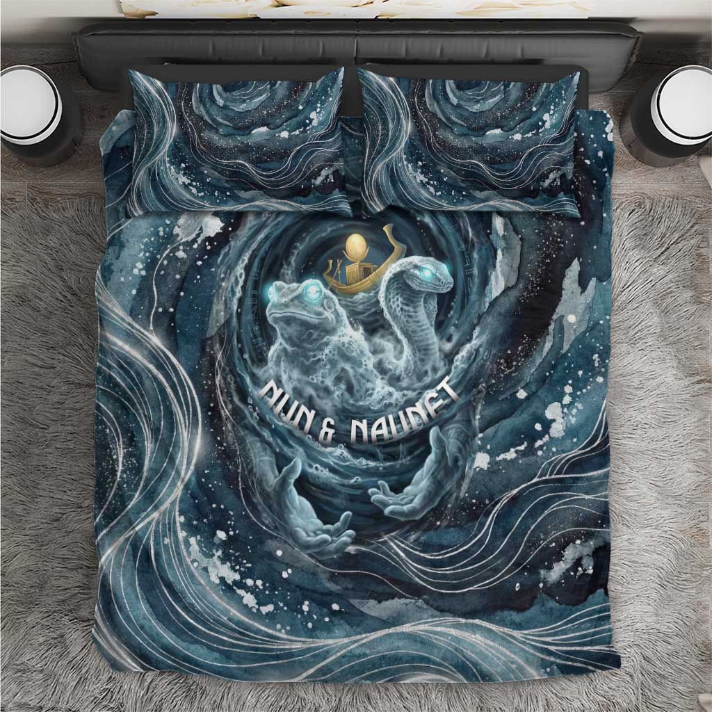 Egypt Nun and Naunet Bedding Set Primordial Water Gods Cosmic Ocean Infinite Waves