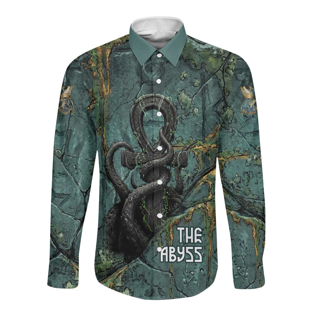 Nun and Naunet Egyptian Long Sleeve Button Shirt Serpent Abyss Design Primordial Gods of Ancient Waters
