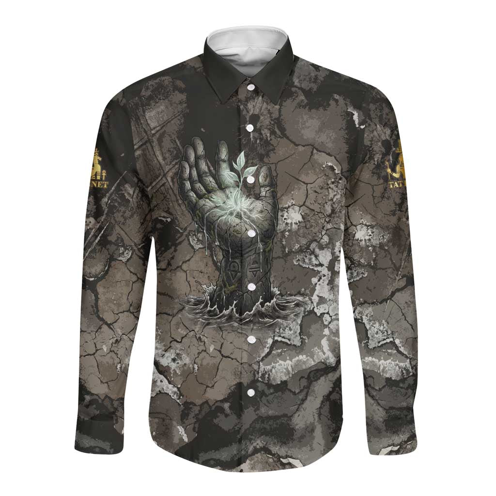 Tatenen Long Sleeve Button Shirt Rising Hand Design Egyptian God of Creation and Earth Emergence