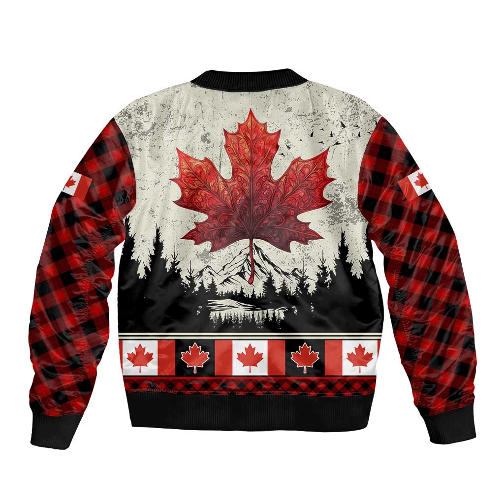Canada Flag Bomber Jacket Maple Leaf & Plaid Pattern Design
