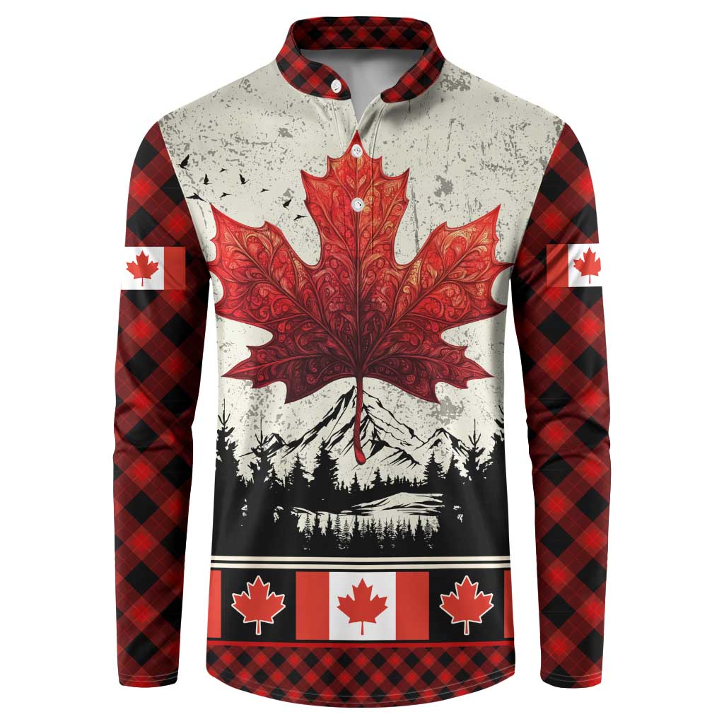 Canada Flag Button Sweatshirt Maple Leaf & Plaid Pattern Design