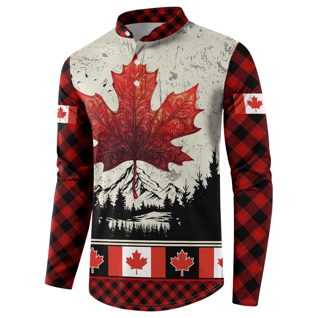 Canada Flag Button Sweatshirt Maple Leaf & Plaid Pattern Design