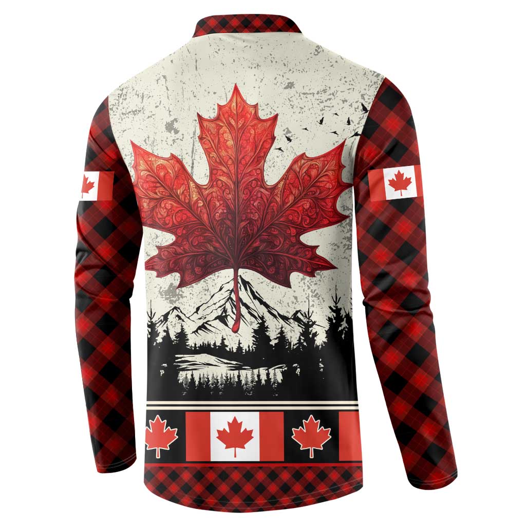 Canada Flag Button Sweatshirt Maple Leaf & Plaid Pattern Design