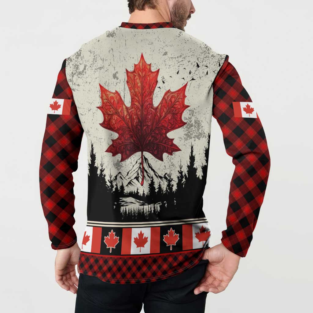 Canada Flag Button Sweatshirt Maple Leaf & Plaid Pattern Design