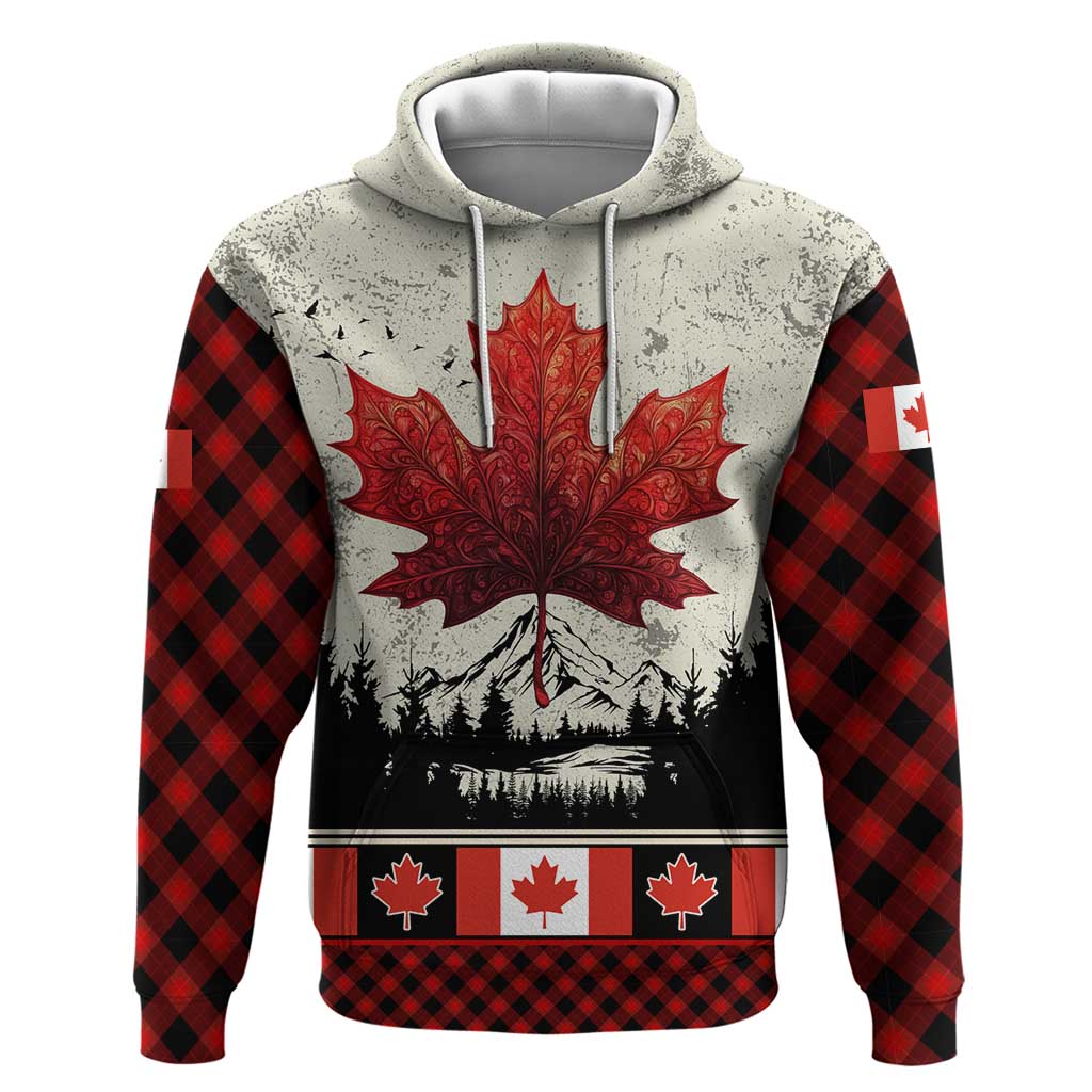 Canada Flag Hoodie Maple Leaf & Plaid Pattern Design