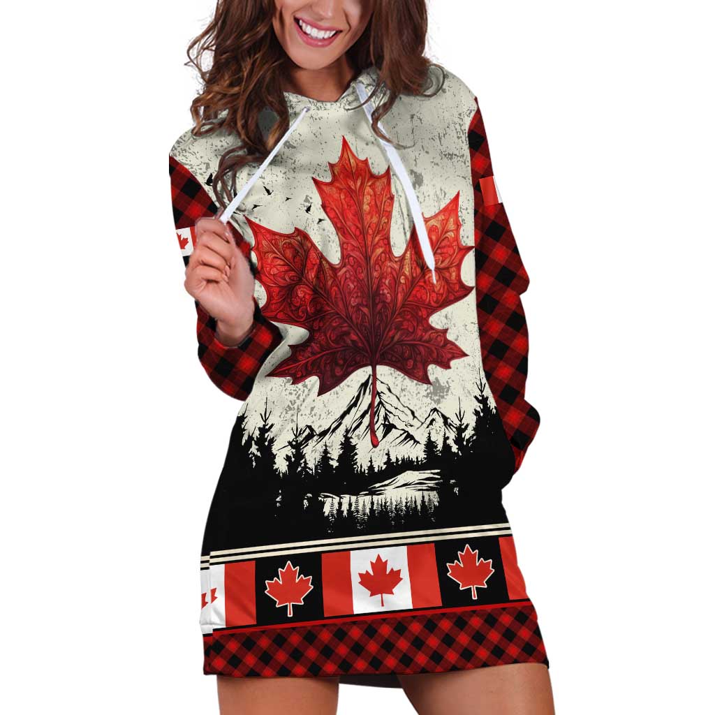 Canada Flag Hoodie Dress Maple Leaf & Plaid Pattern Design