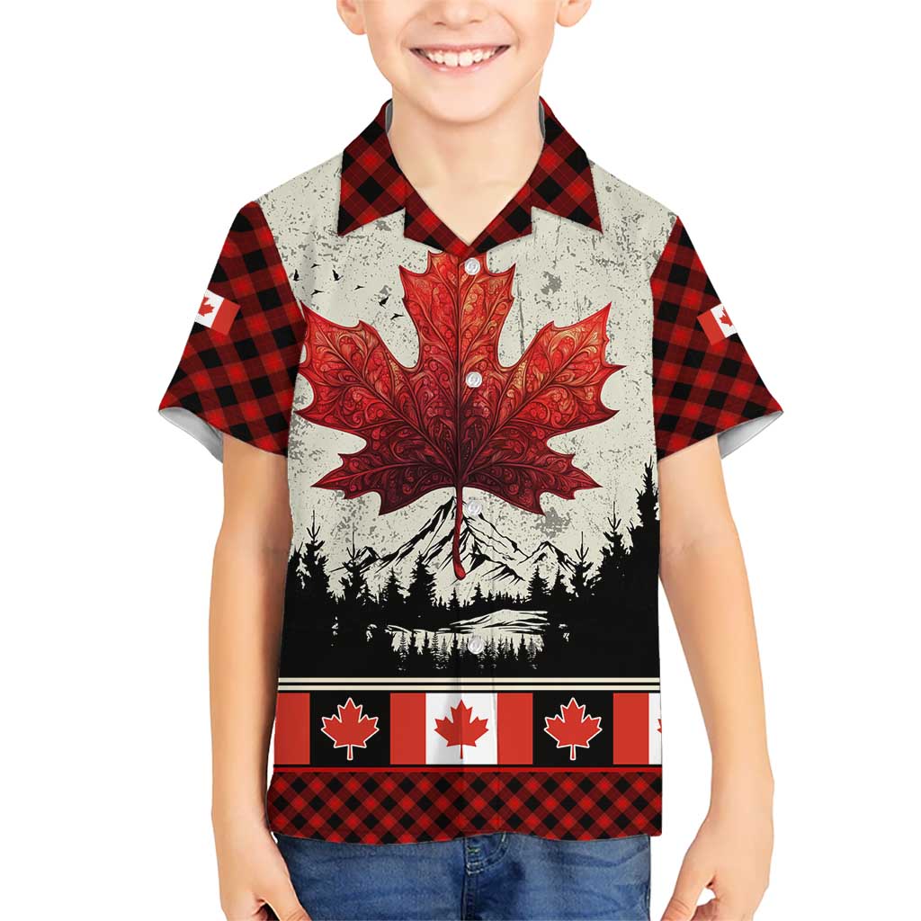 Canada Flag Kid Hawaiian Shirt Maple Leaf & Plaid Pattern Design