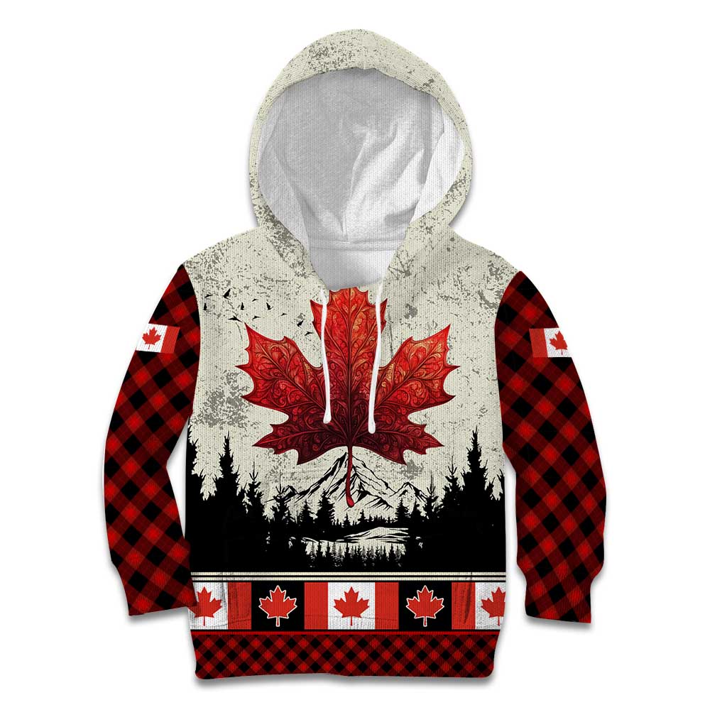 Canada Flag Kid Hoodie Maple Leaf & Plaid Pattern Design