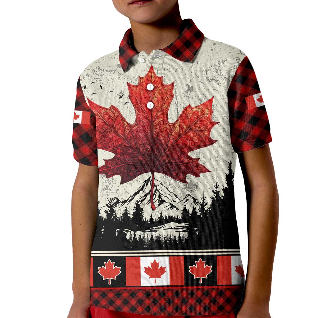 Canada Flag Kid Polo Shirt Maple Leaf & Plaid Pattern Design