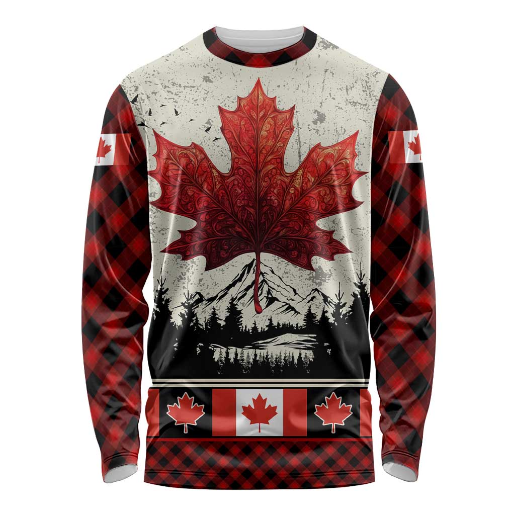 Canada Flag Long Sleeve Shirt Maple Leaf & Plaid Pattern Design