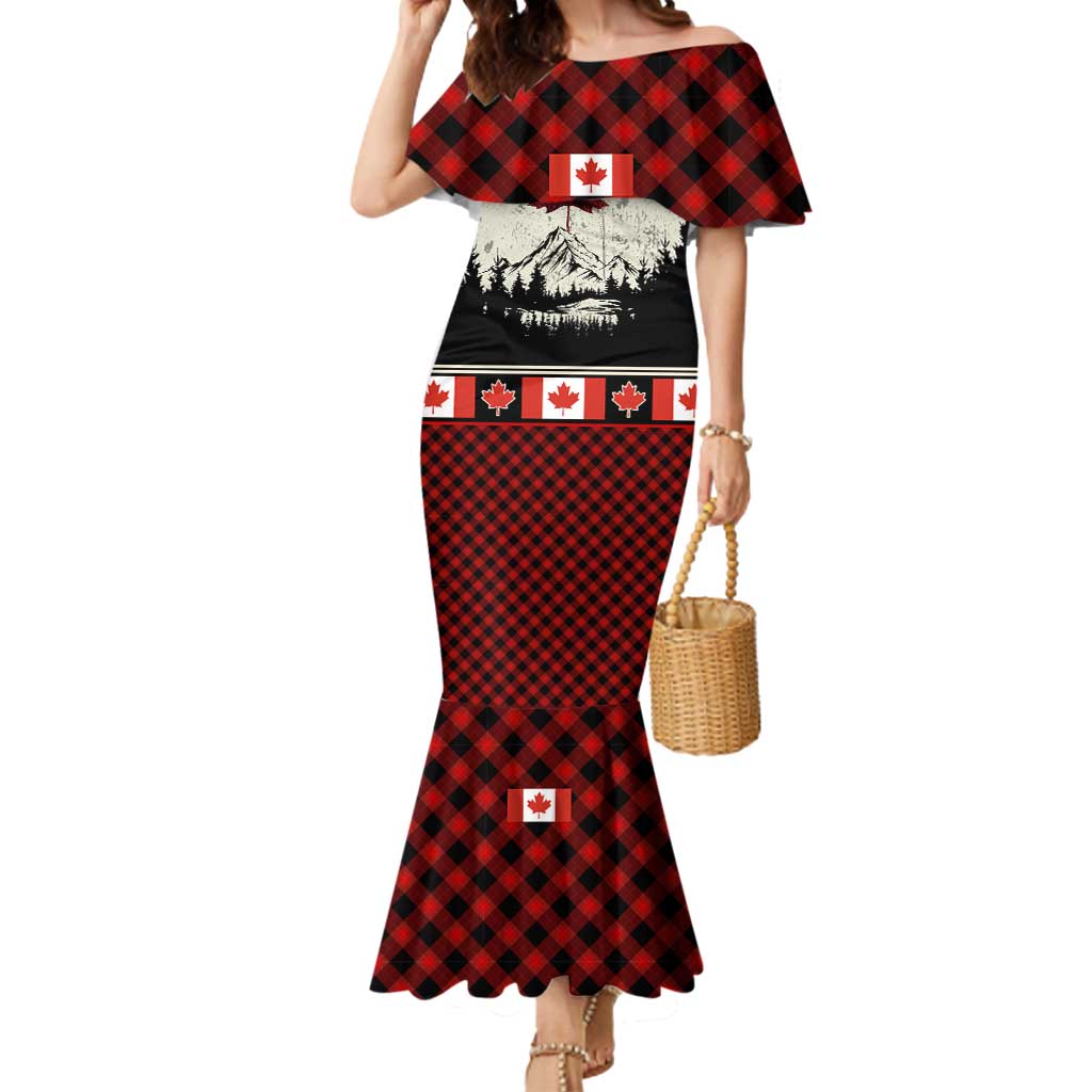 Canada Flag Mermaid Dress Maple Leaf & Plaid Pattern Design