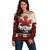 Canada Flag Off Shoulder Sweater Maple Leaf & Plaid Pattern Design