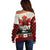 Canada Flag Off Shoulder Sweater Maple Leaf & Plaid Pattern Design