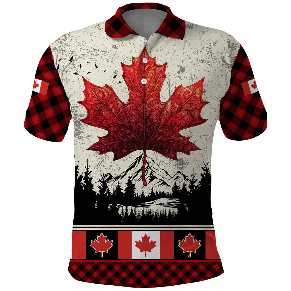 Canada Flag Polo Shirt Maple Leaf & Plaid Pattern Design