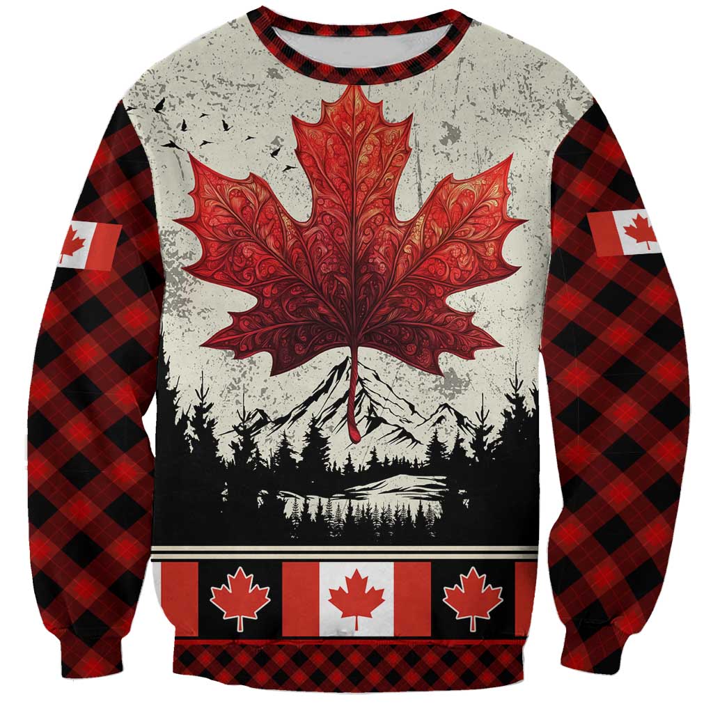 Canada Flag Sweatshirt Maple Leaf & Plaid Pattern Design