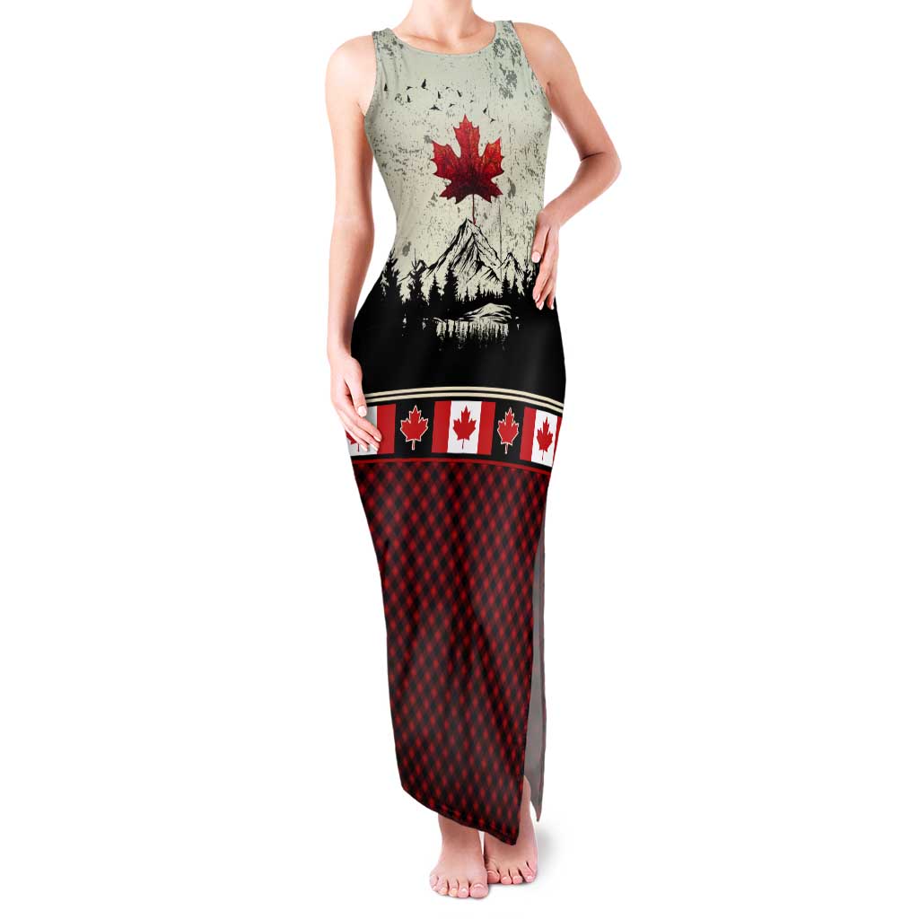 Canada Flag Tank Maxi Dress Maple Leaf & Plaid Pattern Design